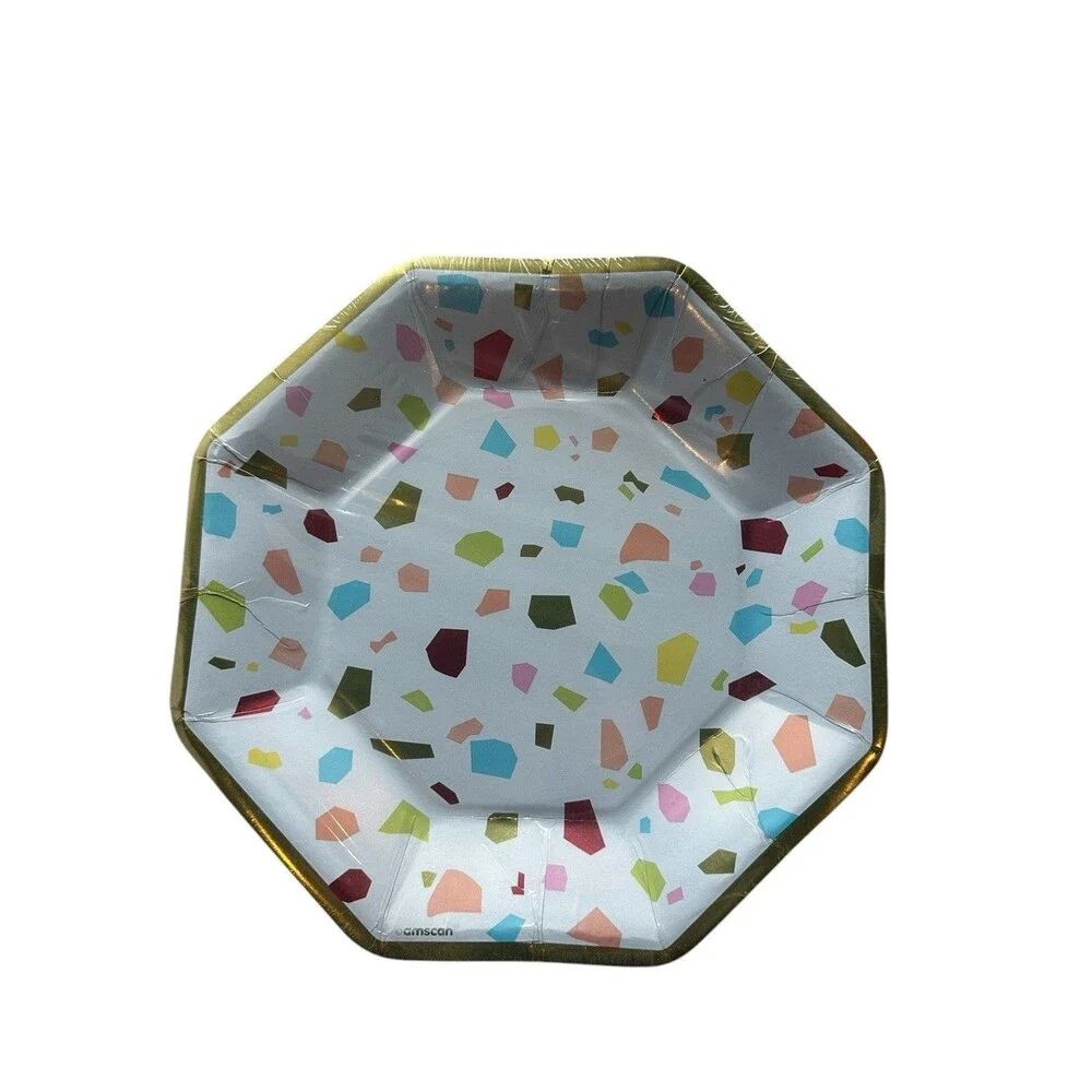 Party Supplies Bundle Rainbow Confetti Terrazzo Plates Gold Tablecloth & Decor